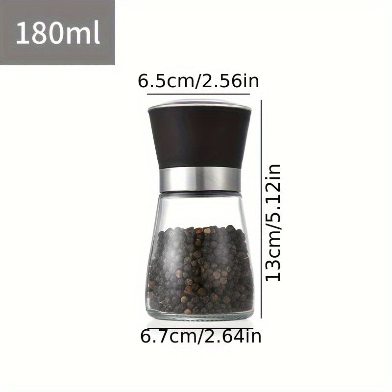 2 pieces of pepper grinder and household sea salt grinder made of glass. These manual spice grinders can also be used as a spice crusher and come in a reusable spice bottle for BBQ, picnic, camping, and everyday kitchen use. Perfect as Valentine's Day