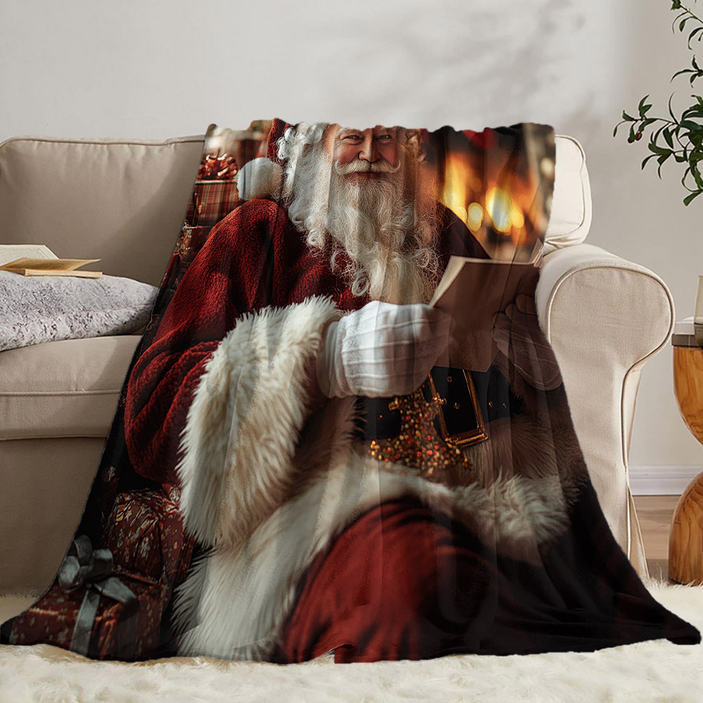 Cozy Flannel Fleece Throw Blanket featuring a Digital Cartoon Santa Print - Hypoallergenic Quilted All-Season Throw, perfect for keeping warm during naps. Makes an Ideal Christmas Gift for Family and Friends. Designed with a Contemporary Geometric