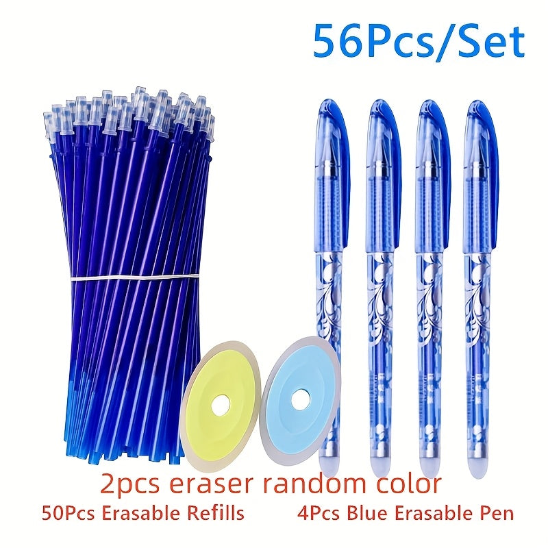 One pack of 0.5mm erasable gel pens with refills and erasers for office and school use.