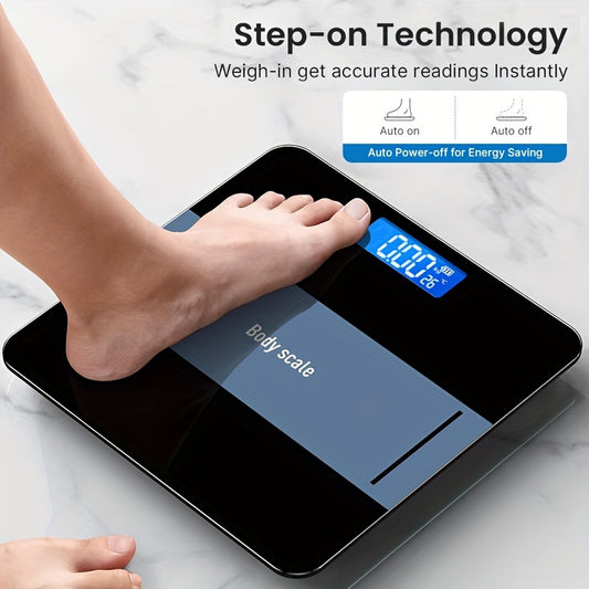 1pc Digital Bathroom Scale with Temperature, Lighted LCD Display, Rounded Corners, 181.44 KG Capacity.