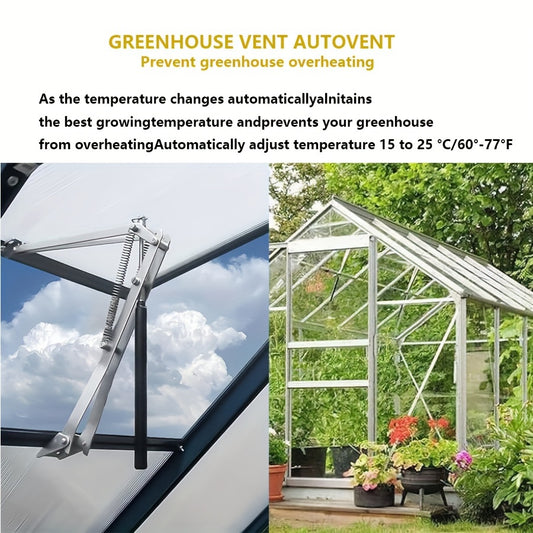 Greenhouse automatic window opener with double spring bracket for solar thermal roof ventilation and cooling.