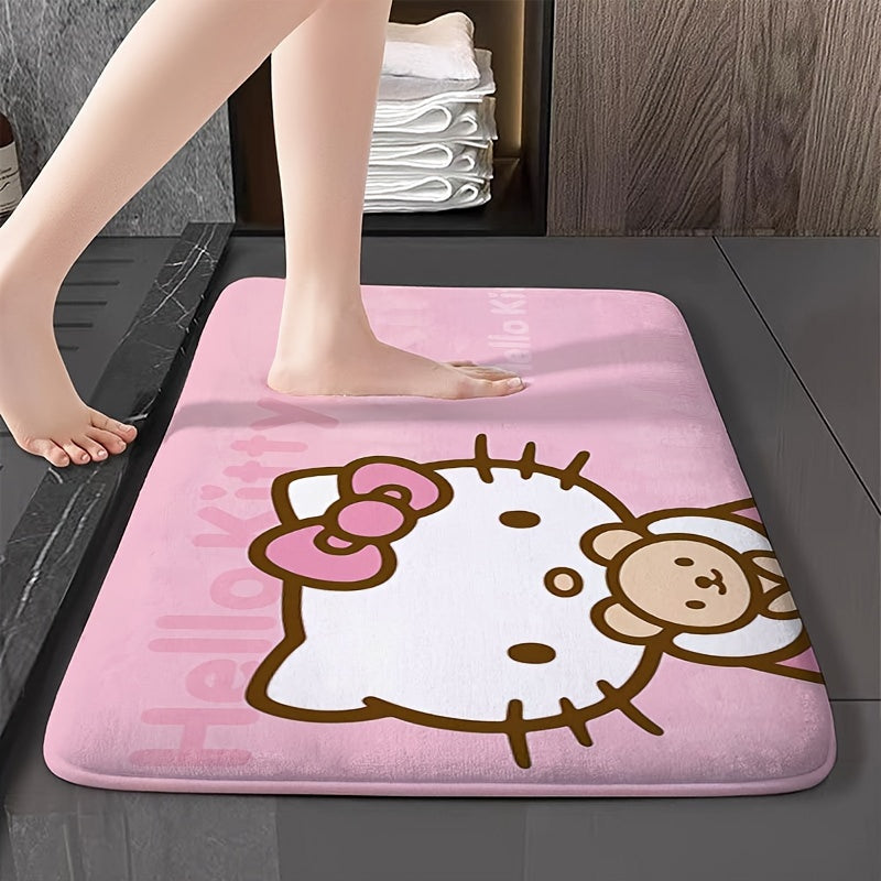 Introducing the adorable Hello Kitty Cartoon Door Mat - This non-slip, machine washable polyester rug is perfect for your living room, bedroom, or bathroom. It also makes a great party decor and gift!