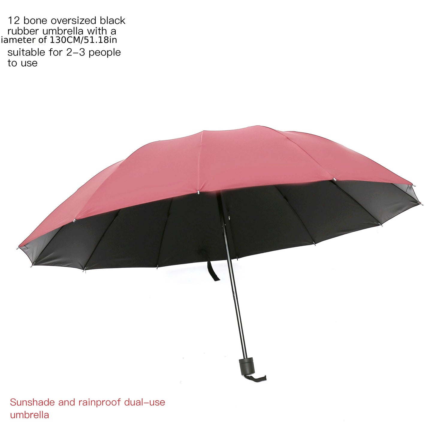 Versatile oversized umbrella with UV, wind, and waterproof protection. Durable 12-rib design with manual open, perfect for family use.