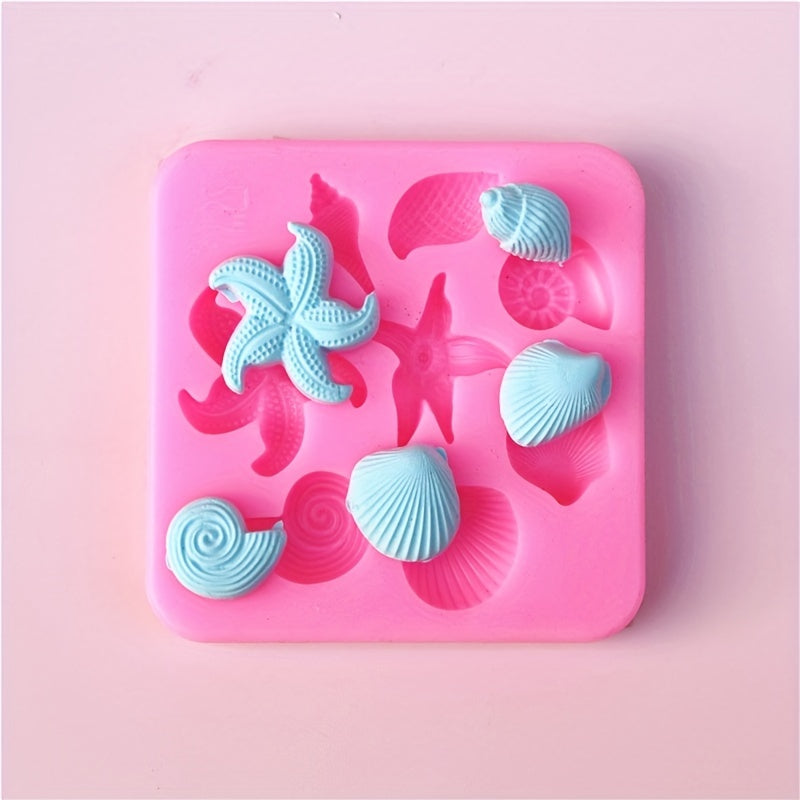 Silicone Mold Set for Chocolate and Fondant Featuring Ocean Designs - Starfish, Seashells, and Conch - Perfect for DIY Cake Decorating and Crafting with Vibrant Sea Life Patterns