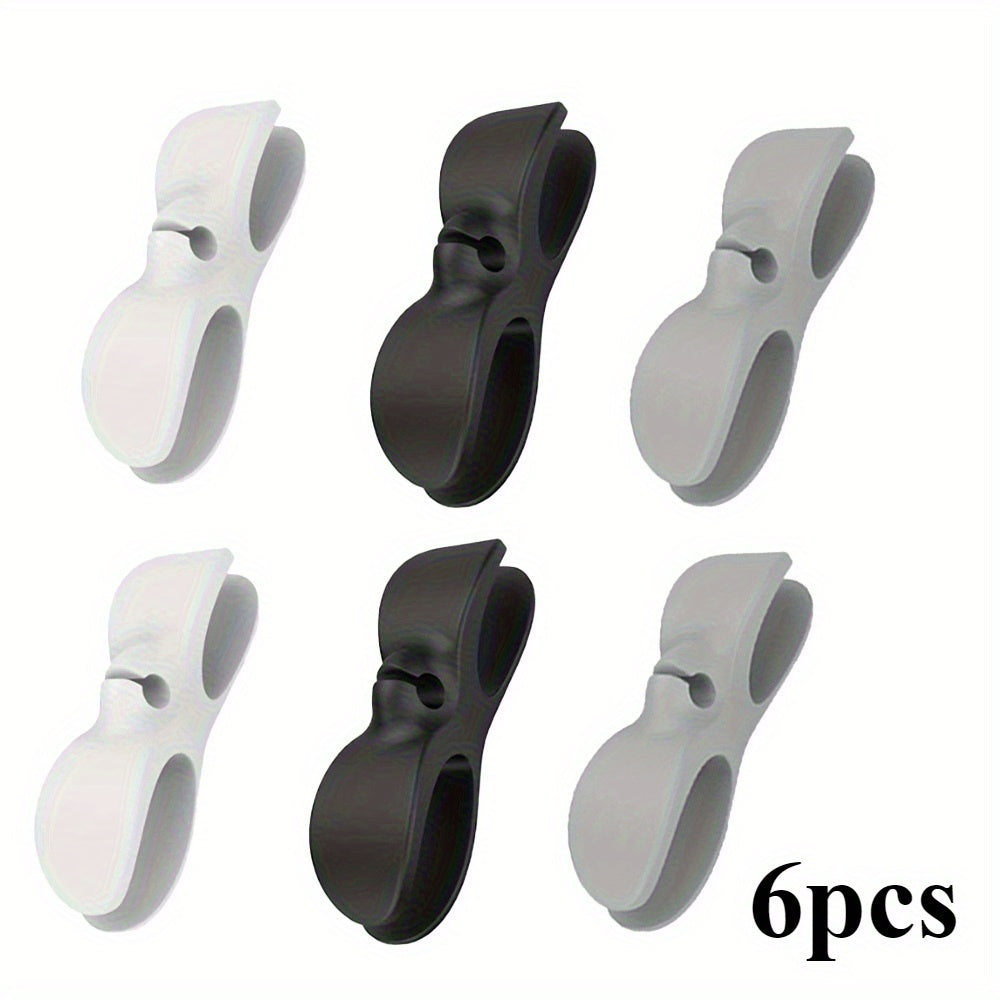 Set of 6 Sleek Cable Organizer Clips in Black & Gray - No-Drill, Adhesive Cord Management Clamps for Kitchen Appliances, Chargers & Data Cables - Chic & Functional Wire Holder, Mountable on Wall, Keeps Wires Neat, Power Cord Organizer