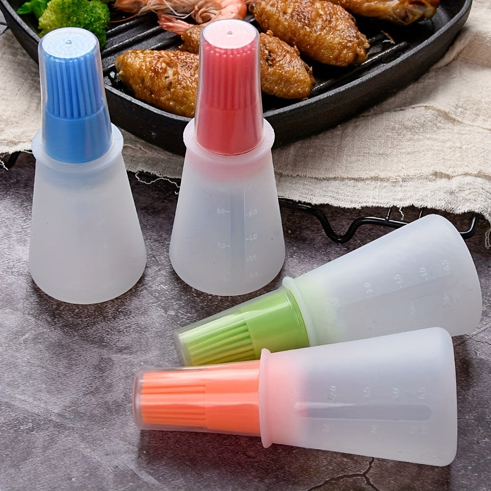 Portable silicone oil bottle with brush for outdoor baking and BBQ.