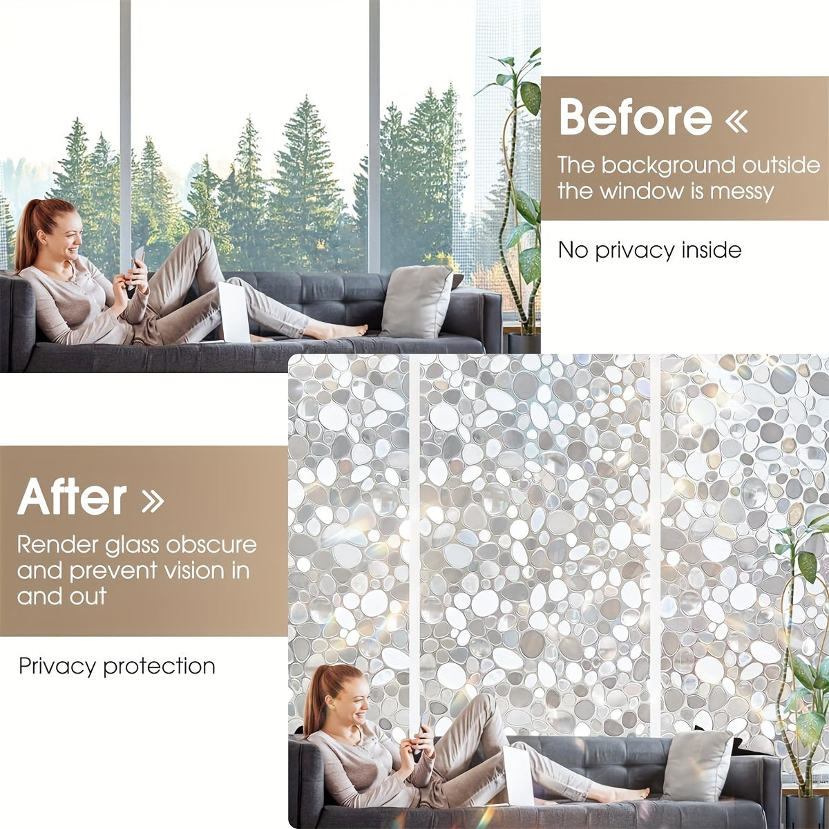 Electrostatic Glueless Glass Stickers Pebbles Pattern Window Film - Perfect for Balcony, Bathroom, or Office. Blackout Sunscreen Anti-Peeping Film. Thick PVC Film with Electrostatic Absorption for Stylish Home Decor.