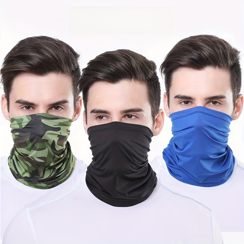 Set of 4 Camouflage Print Masks for Cycling, Neck Gaiter, Thin and Breathable Face Cover for Outdoor Activities like Hiking, Sports, Fishing. UV Face Shield for Women and Men