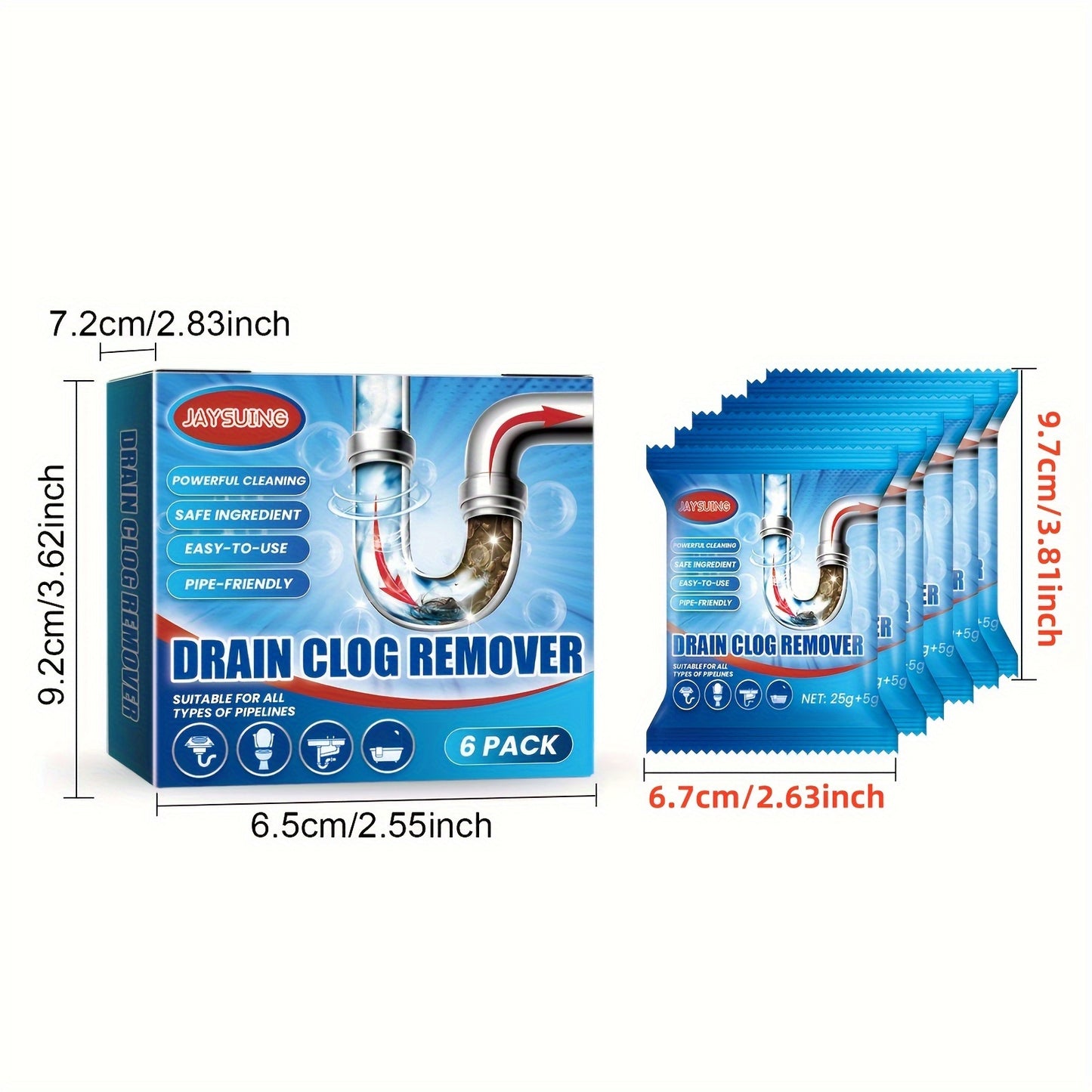 Jaysuing Drain Pipe Cleaning Powder - Removes clogs in pipes caused by hair, food residue, oil, and toilet paper.