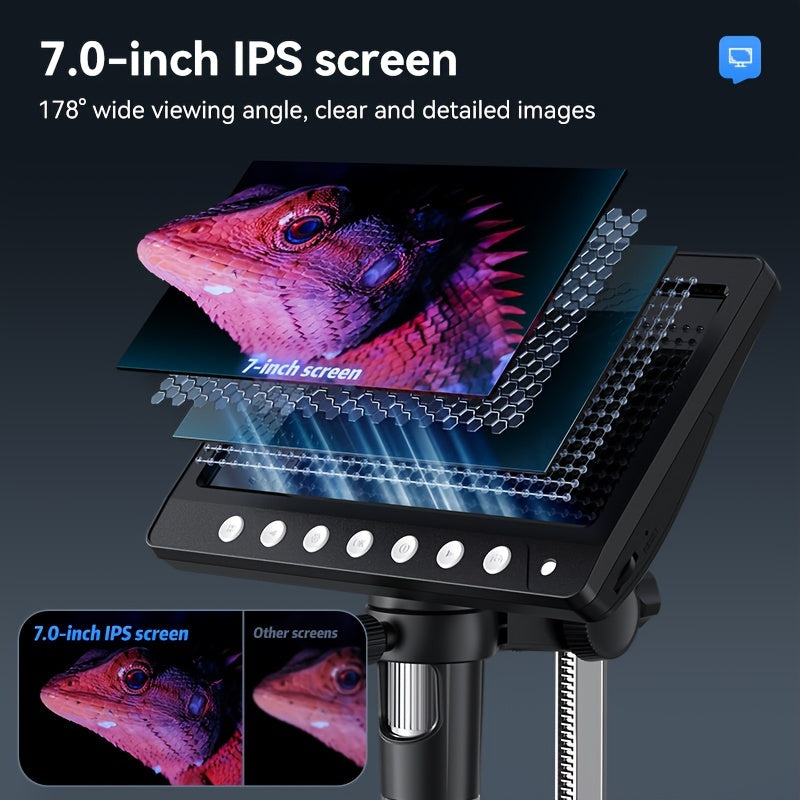 INSKAM 17.78cm Digital Microscope with 10-1200X magnification, 8 LED illumination, USB/Rechargeable battery, computer-compatible for biology, coin appraisal, soldering, and education.