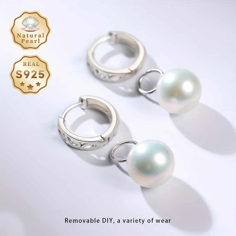 A Pair of Pearl Earrings in a Gift Box - A Must-Have Gift for Women. These fashionable hoop earrings are made of S925 Silver with 10-11mm round natural freshwater pearls. The pearls are removable and add a graceful touch to any outfit. Please note that