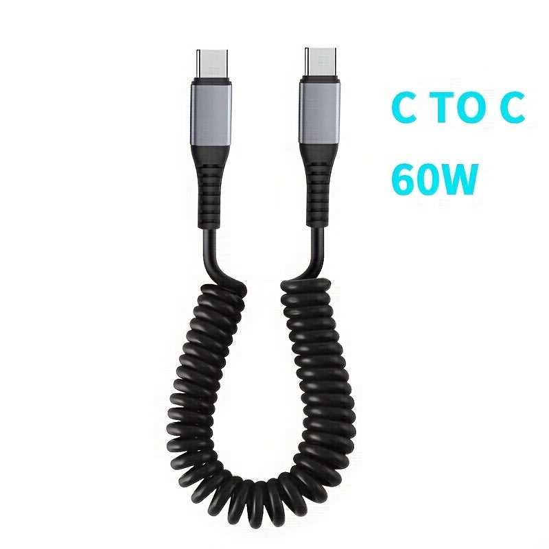 1pc SOZH 120W Super Fast Charging USB to Type-C Cable with Spring Retractable Design, PVC Material, Supports Data Transfer, Compatible with Huawei, Samsung, Apple, OPPO, VIVO - No Battery