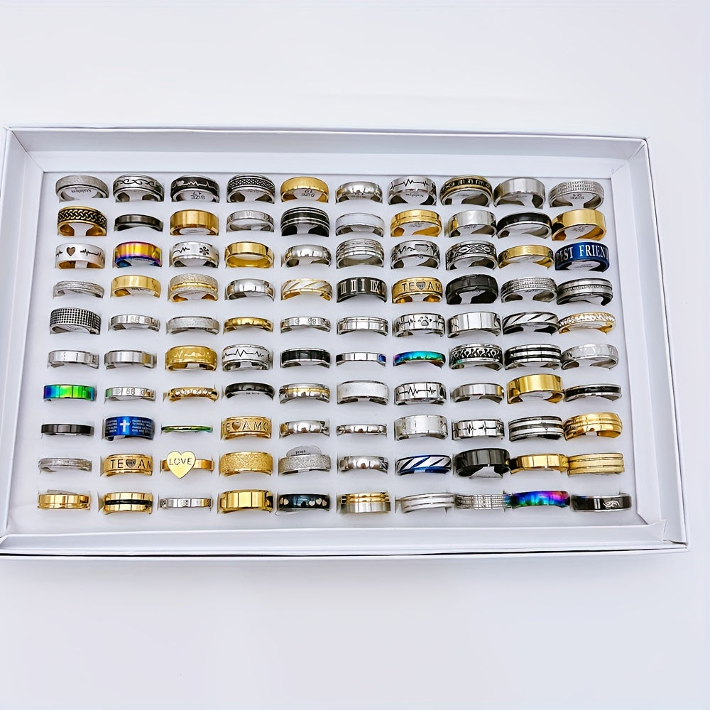 A set of 20 fashion rings made of stainless steel in various styles for mixing and matching. Suitable for both men and women, each blind bag contains rings of uncertain styles and sizes.