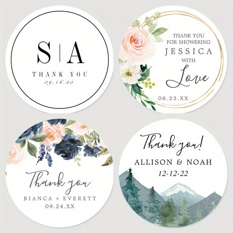 Personalized Round Labels for Bridal Showers - Custom Thank You Stickers with Name & Date, Matte Finish on Recyclable Paper