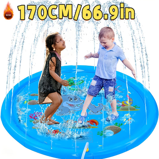 yyfish Dual Sprinkler Splash Pad, 170 sm/66.9 dyuym, Mustahkam PVC, 3-5 yoshdagi bolalar uchun oilaviy qiziqarli