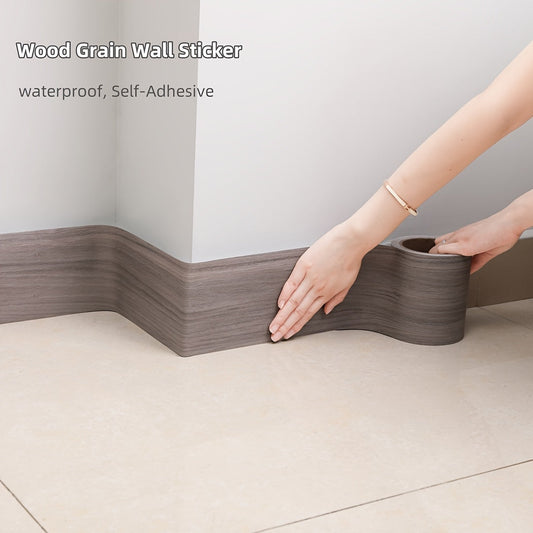 Self-adhesive living room/bedroom wall corner decoration in the form of a 1pc thickened wood grain skirting line wall sticker measuring 8cm x 5m.