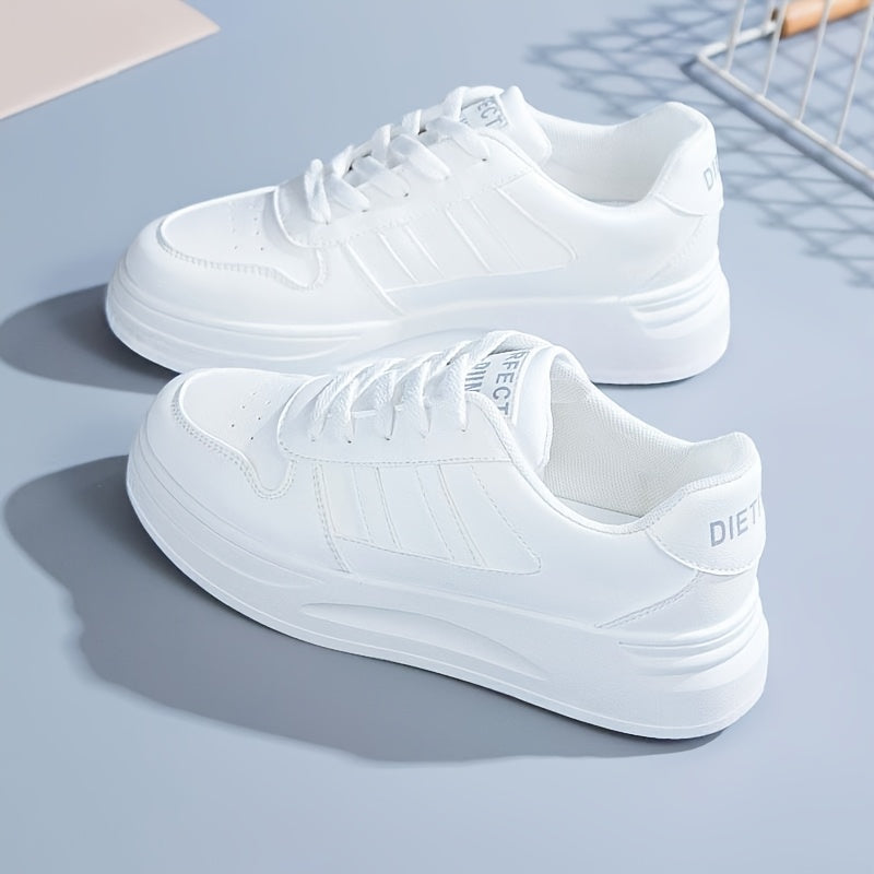 Women's classic white sneakers with blue stripes, casual, non-slip, waterproof, durable for all seasons.