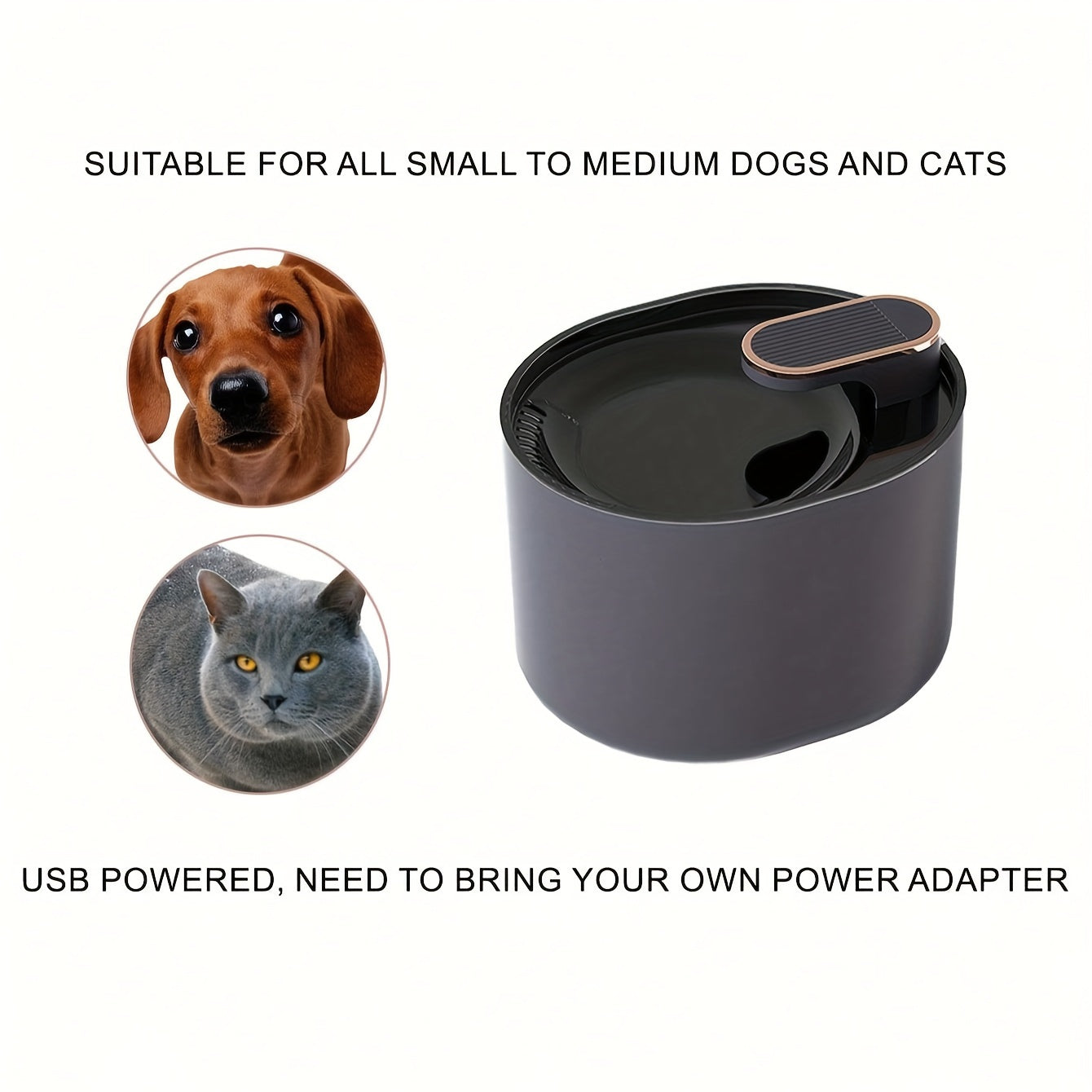 Silent, indoor-friendly water dispenser for small and medium-sized pets.