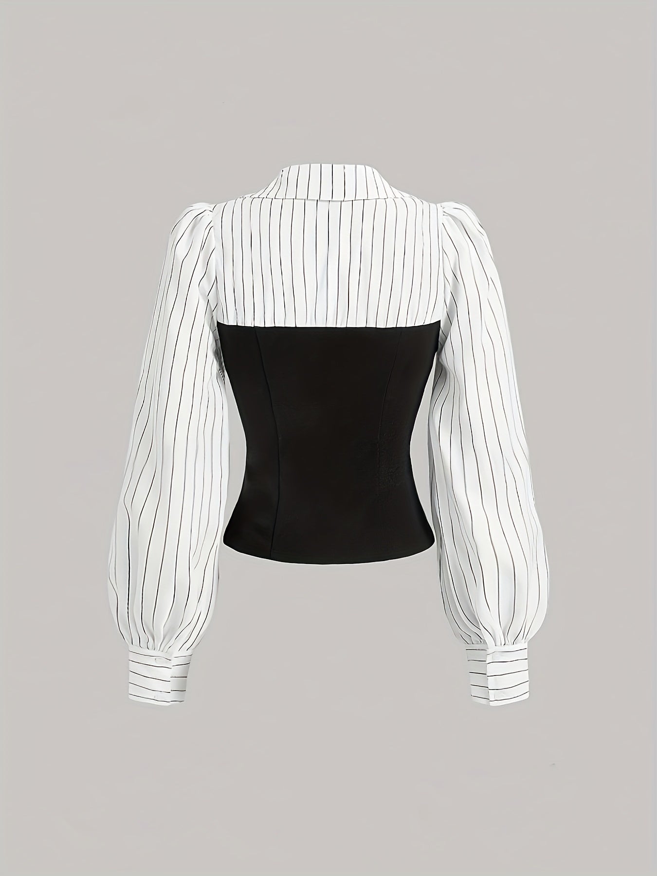 Elegant StripedPatchwork Lapel Collar Shirt, 100% Polyester Women's Casual Shirt for Spring/Summer.