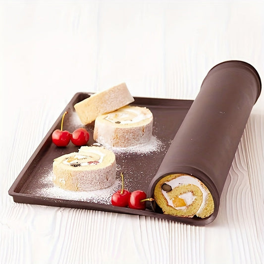 One piece of Swiss Roll Cake Mat measuring 30.48cm X 25.81cm, a flexible baking tray made of silicone, and a cookies mold for the kitchen baking tools.