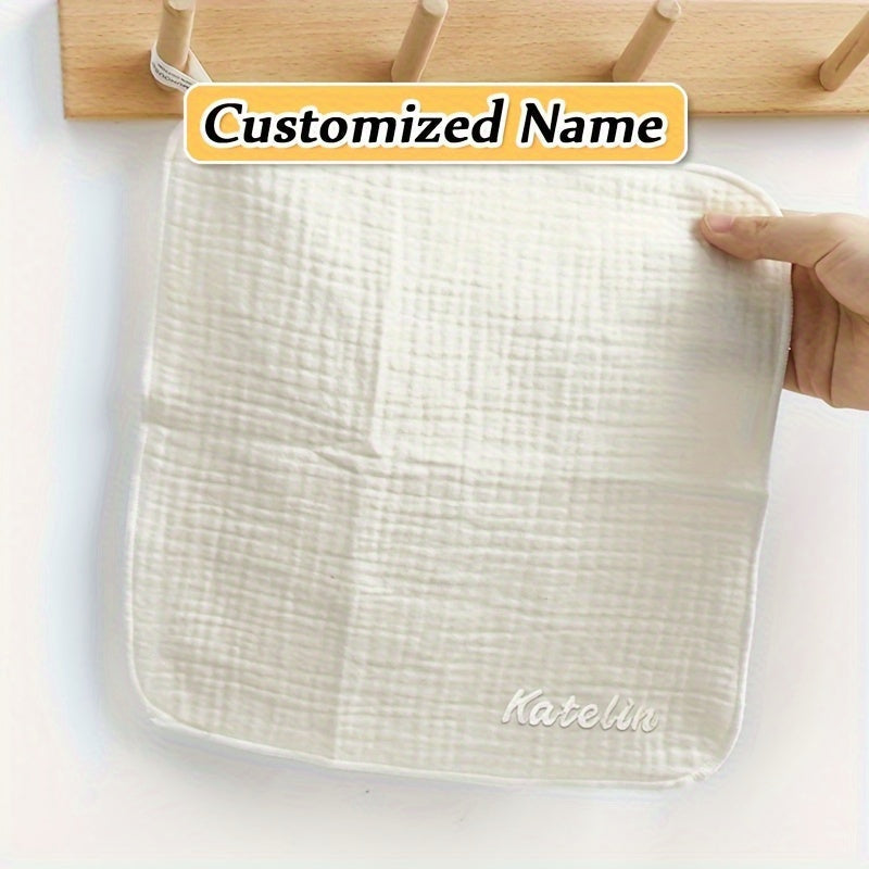 Personalized baby products: Custom baby bibs, newborn cotton square towels, baby face wash towels, children's gauze comfort towels, burp cloths, and bibs.