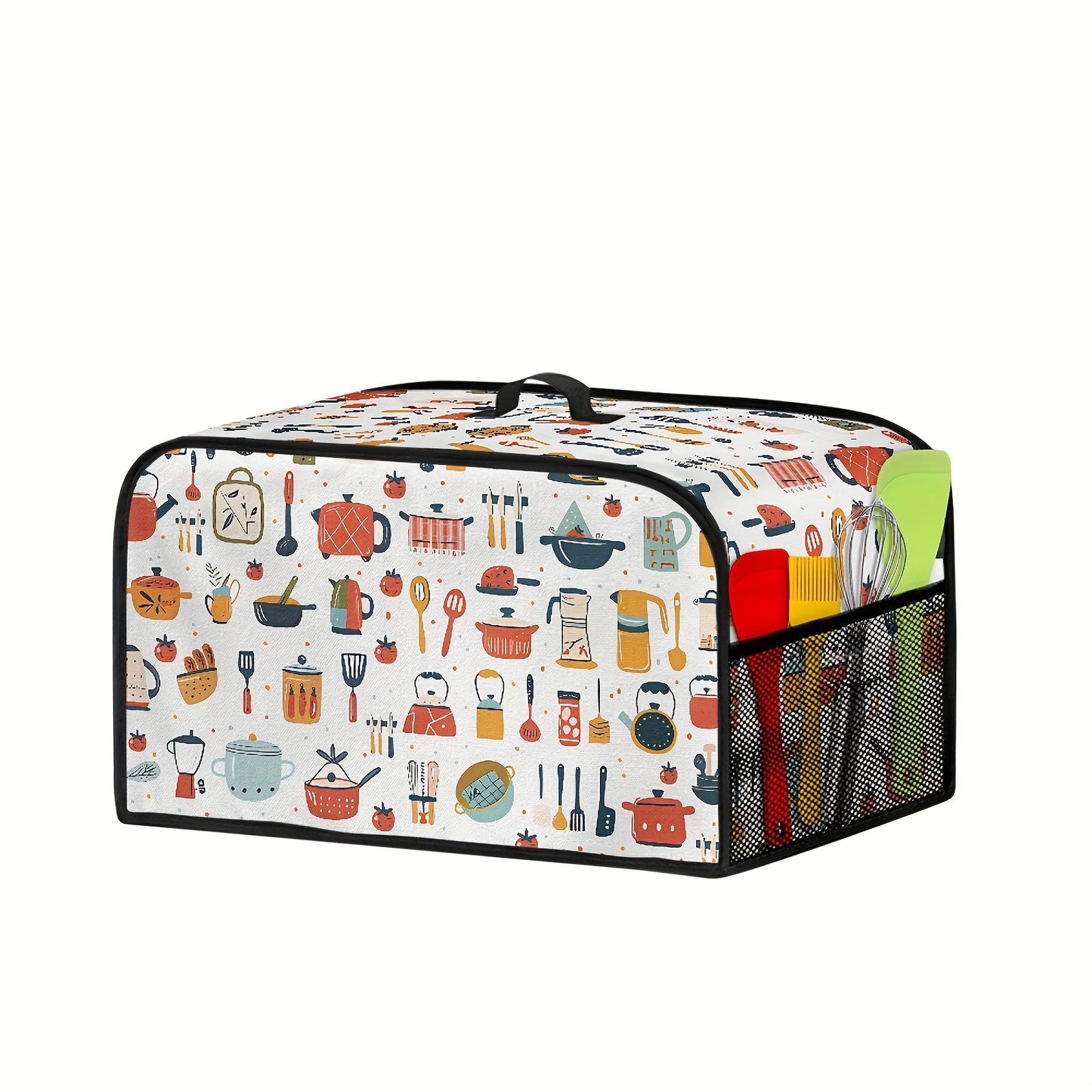 Protect your 6-8 Quart Crockpot with a Cartoon Kitchen Utensil Dust Cover. This lightweight cover is stain-resistant and features a convenient top handle and storage pockets to keep your kitchen tidy. Keep your slow cooker clean and protected with this