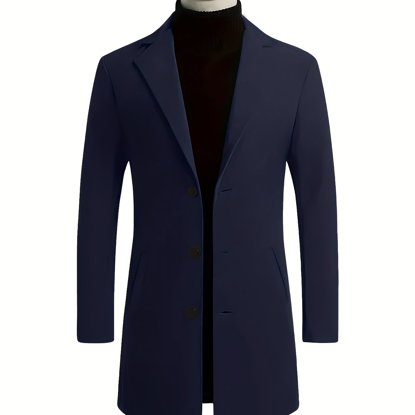 Men's Fall/Winter Polyester Coat with Solid Color, Long Sleeve Lapel Work Jacket, Button Details, Non-Stretch Woven Fabric, Regular Fit.