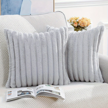 Luxurious faux fur striped pillow covers for sofa or couch - set of 2.