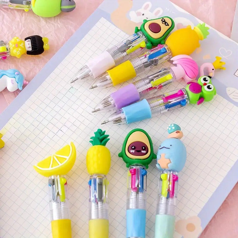 Pack of 12 cute retractable round ballpoint pens with medium tip, ergonomic design, PVC material, and various cute designs. Ideal for school and office supplies.