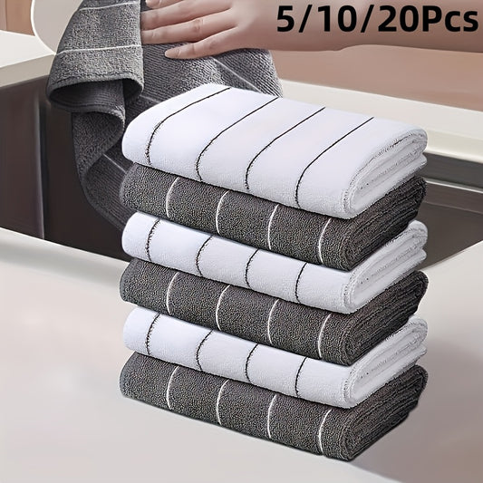 5pcs HYER KITCHEN Microfiber Cleaning Towels - Super Absorbent, Quick-Drying, Gray & White, Multipurpose for Kitchen & Bathroom