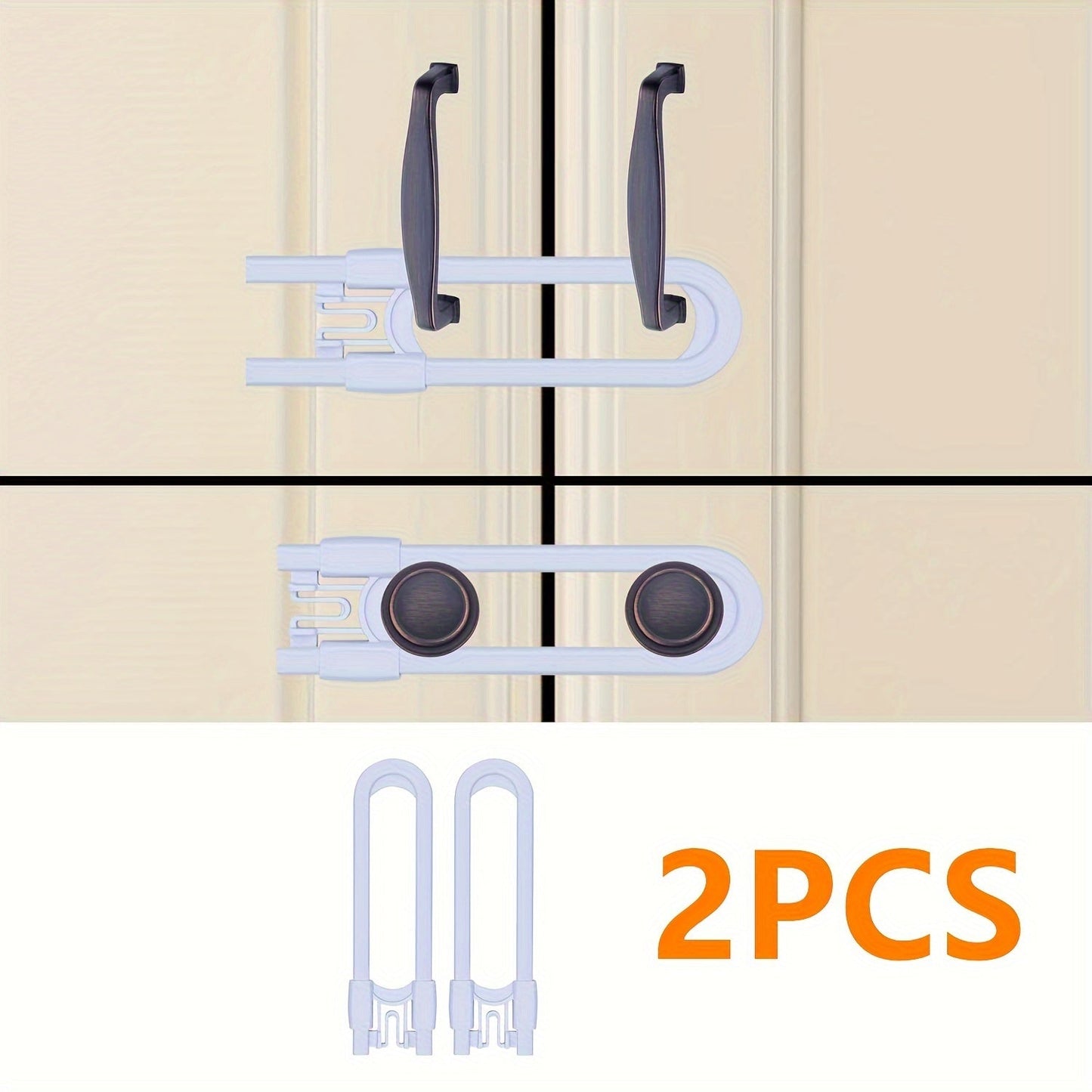 Adjustable Cabinet Locks for Babies, Set of 4 - U-Shaped Proofing Drawers Safety Child Locks for Knob Handles on Kitchen Door Storage Cupboards and Closets. Easy to Use Childproof Latch.