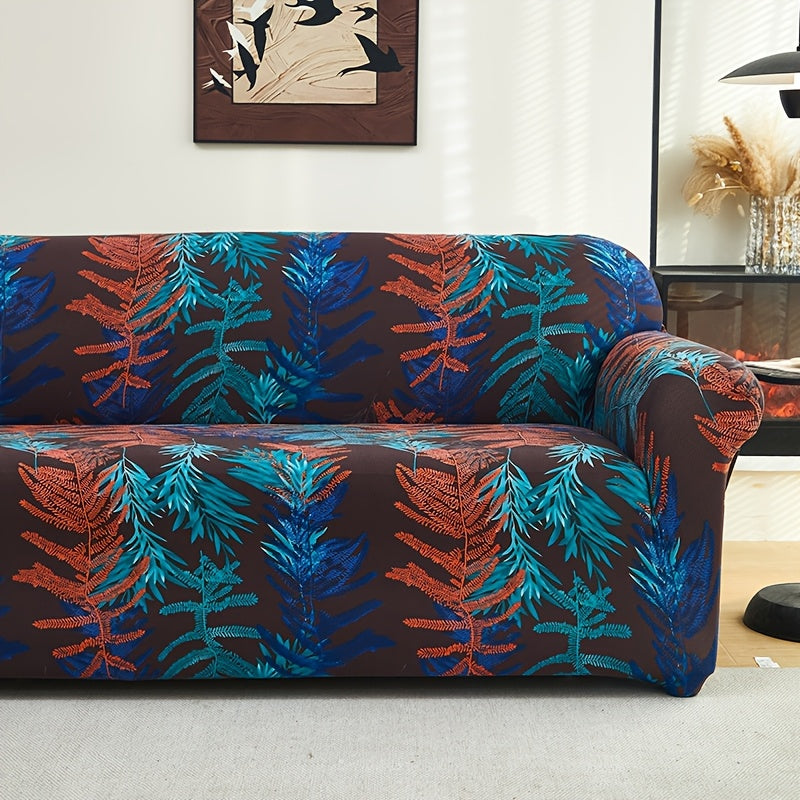 All-season sofa cover with stretchable fabric and anti-slip stick. Features modern print design, machine washable and fits single to four-seater sofas. Anti-dirt and dust-proof.