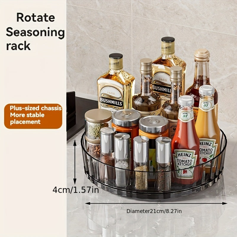 The Light Luxury Rotating Storage Rack features a Kitchen Turntable, a Transparent Spice Rack for Seasoning Bottles, and a Desktop Storage Box for the Living Room.