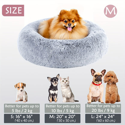 Cozy round pet bed for dogs, ideal for autumn and winter indoor sleeping.