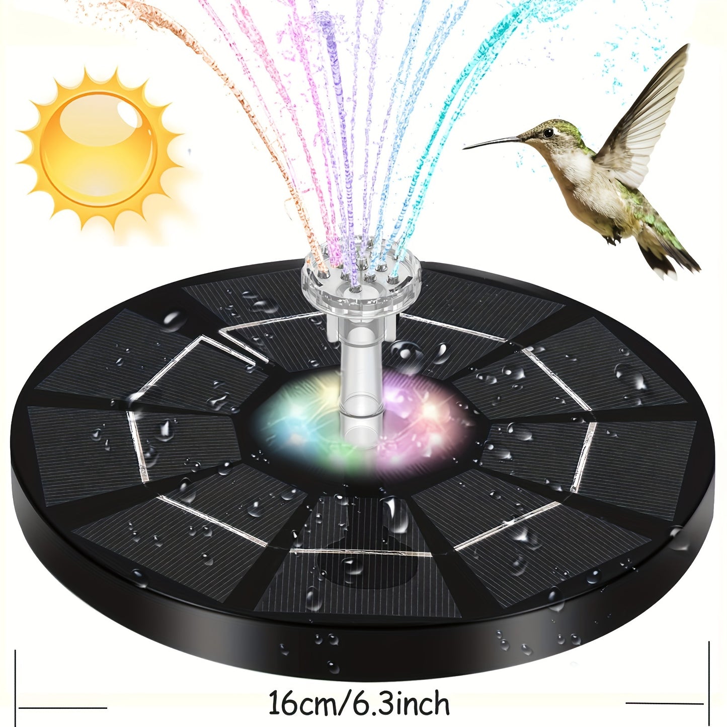 Portable Solar Fountain Pump with Lights for Bird Baths and Ponds