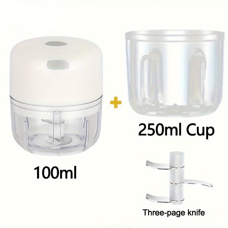 Mini kitchen electric garlic press chopper with USB rechargeable meat grinder (100ml/250ml).