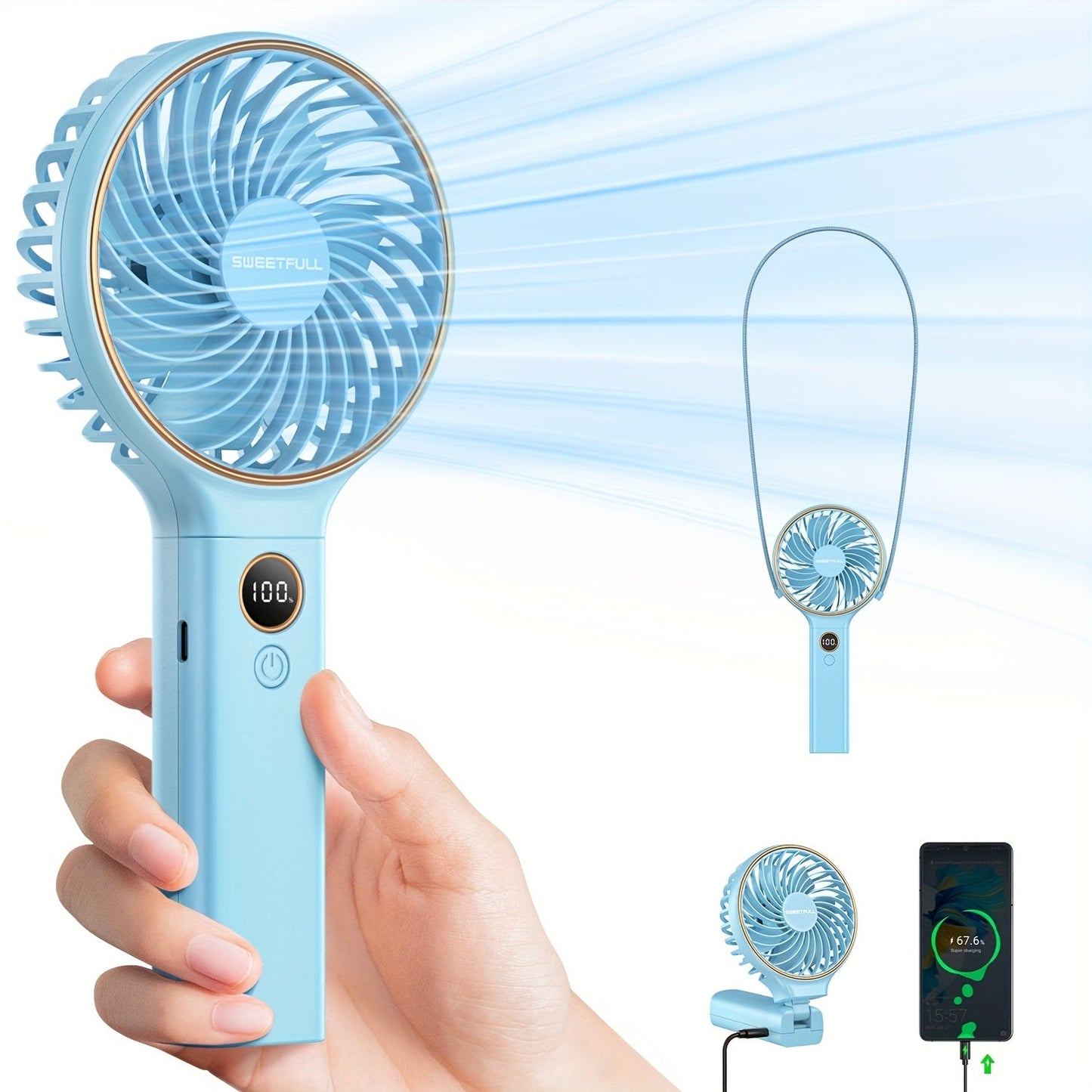 Stay Cool Anytime, Anywhere: Portable 5000mAh Rechargeable Handheld Fan with LED Display - 6-Speed Mini Travel Fan, Compact & Versatile Design, Detachable for Easy Cleaning, Perfect for Indoor & Outdoor Use