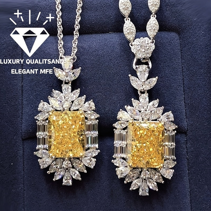 Sophisticated 925 Sterling Silver Pendant Necklace featuring a Radiant Cut Yellow Synthetic Gemstone and sparkling Cubic Zirconia accents. This uncoated piece is a glamorous addition to your everyday jewelry collection. A perfect Valentine's Day gift