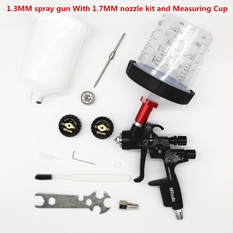 HVLP 1.3/1.7 Mm Air Spray Gun Kit Including 600 Ml No Clean Cup And Adaptor. Ideal for Automotive, Furniture, Varnish, and Topcoat.