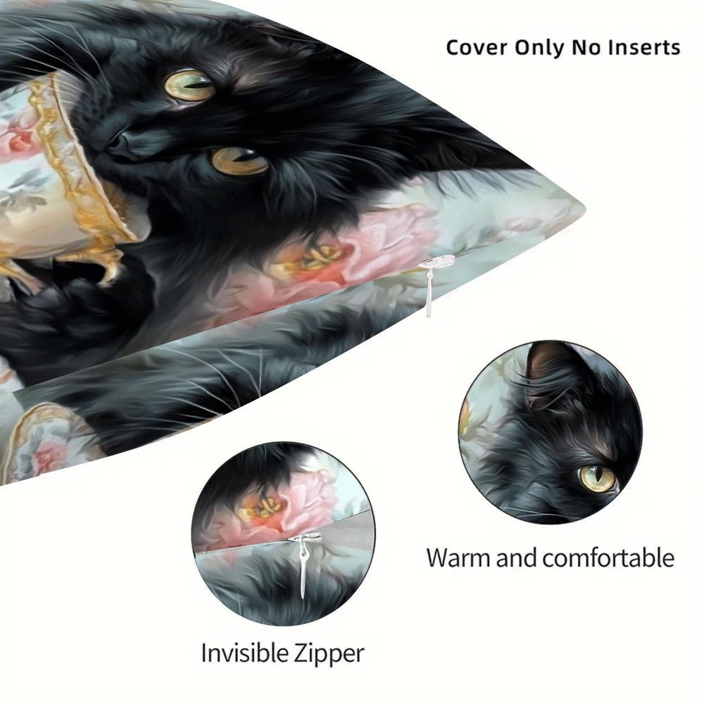 Retro Chic Cat Oil Painting Design Throw Pillow Cover, 45.01cm - Perfect for Sofa, Office Chair & Home Decor, Zipper Closure, Easy to Clean in Washing Machine (Cushion Not Included)