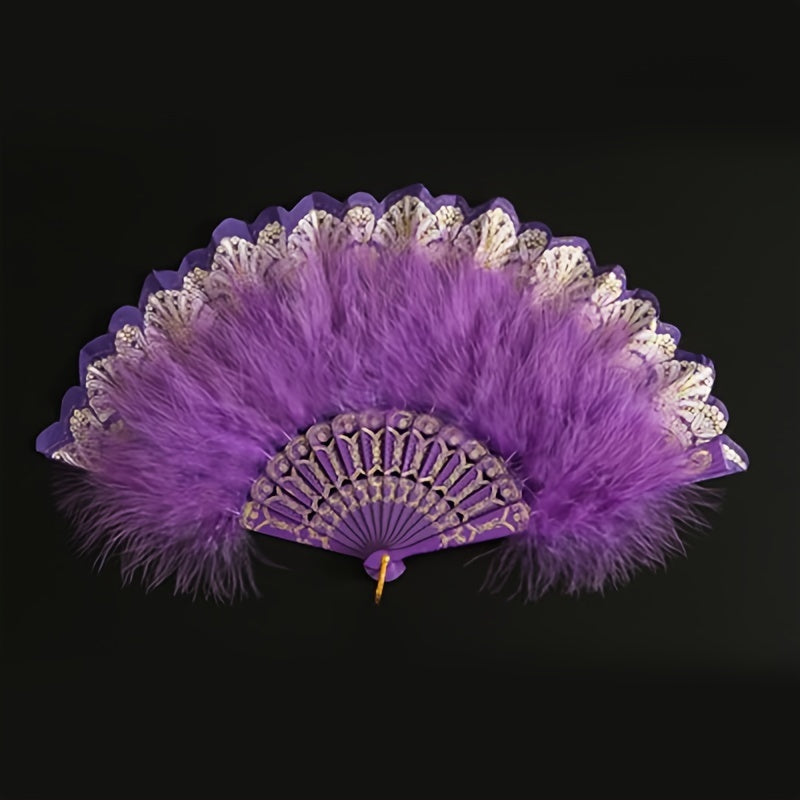 High-end Plush Feather Folding Fan with Extra Thickness, Perfect for Adults' Performance Dance. Ideal for Chinese Cheongsam Runway Shows, Comes in a Variety of Colors.