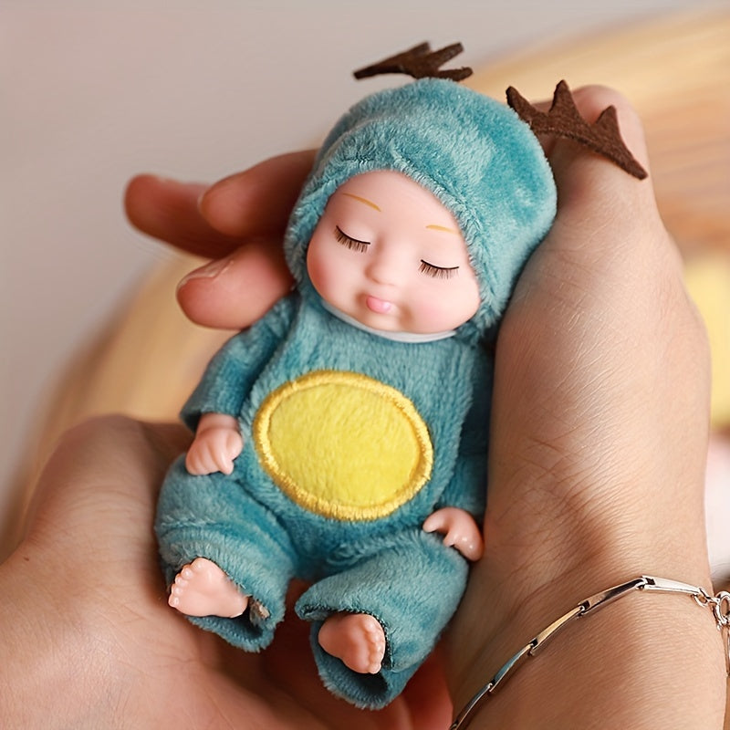 Mini Reborn Animal Doll in Pastel Colors with Clothes and Hat, PVC Material, Ideal Sleeping Companion Toy for Ages 3-6, Perfect Gift, Nursery Toy with Soft Texture