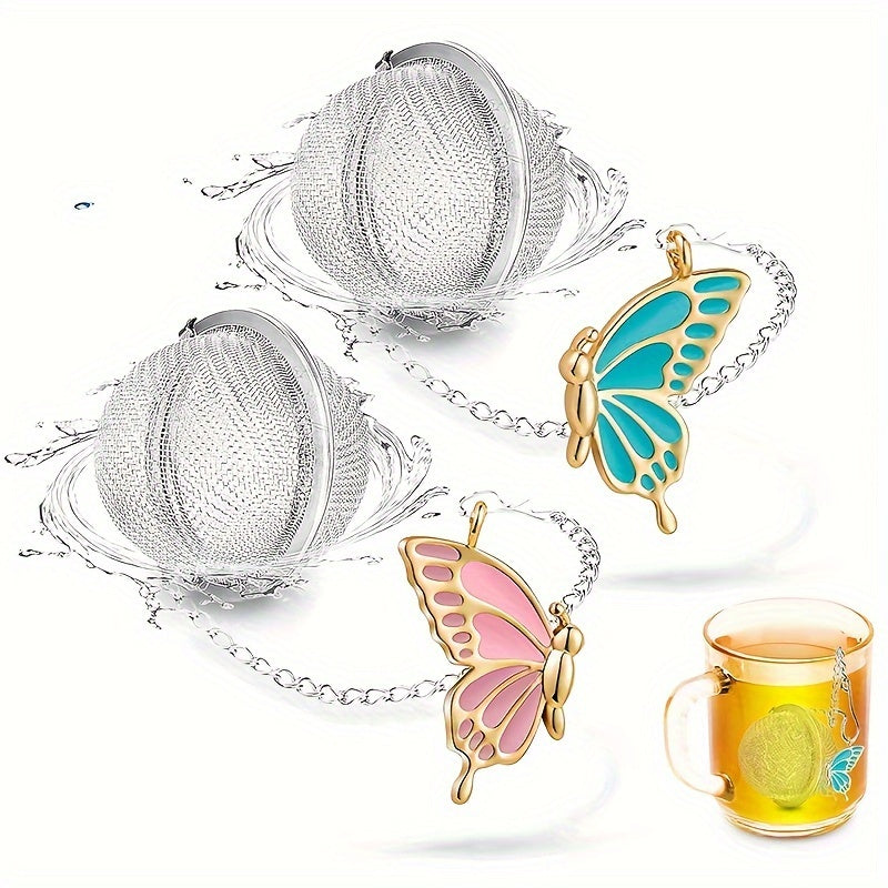 Set of 2 Stainless Steel Tea Infusers featuring Beautiful Butterfly Pendants - Mesh Filters for Loose Leaf Tea, Great for Brewing the Perfect Cup, Perfect Gift for Tea Lovers