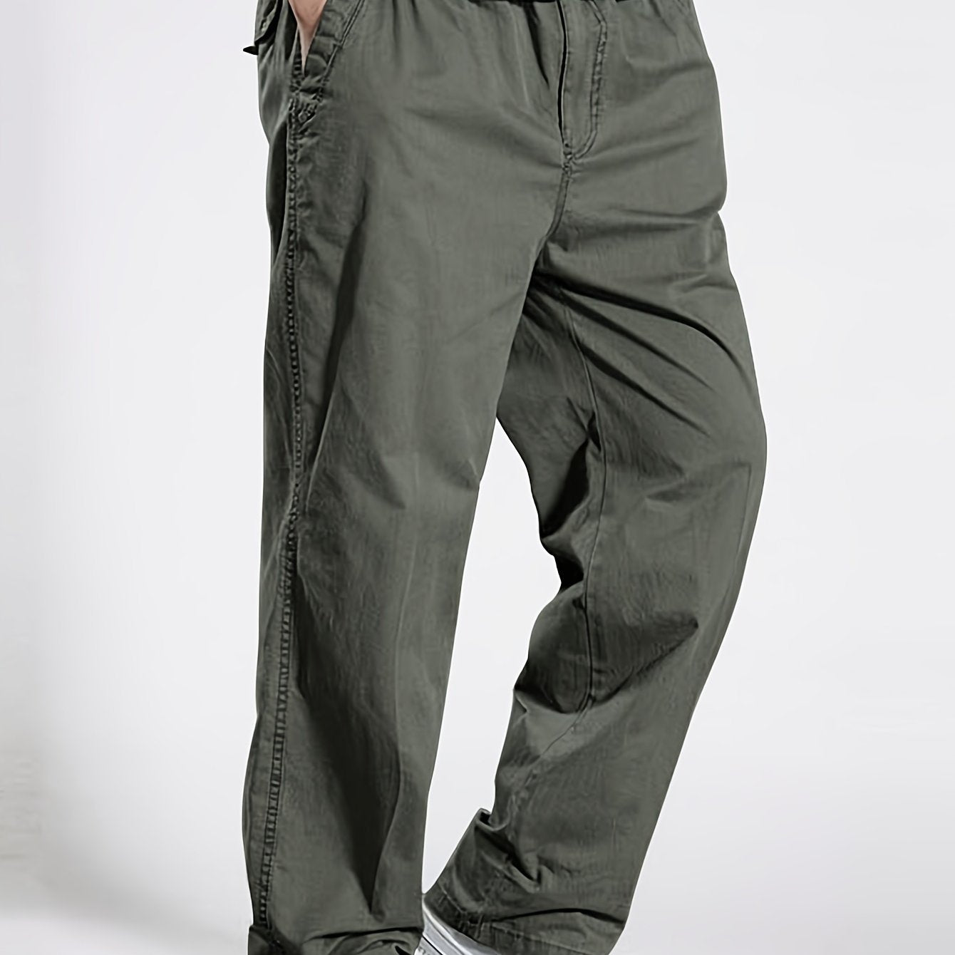 Classic Men's cargo pants with elastic drawstring waist in solid color for Spring/Fall comfort.