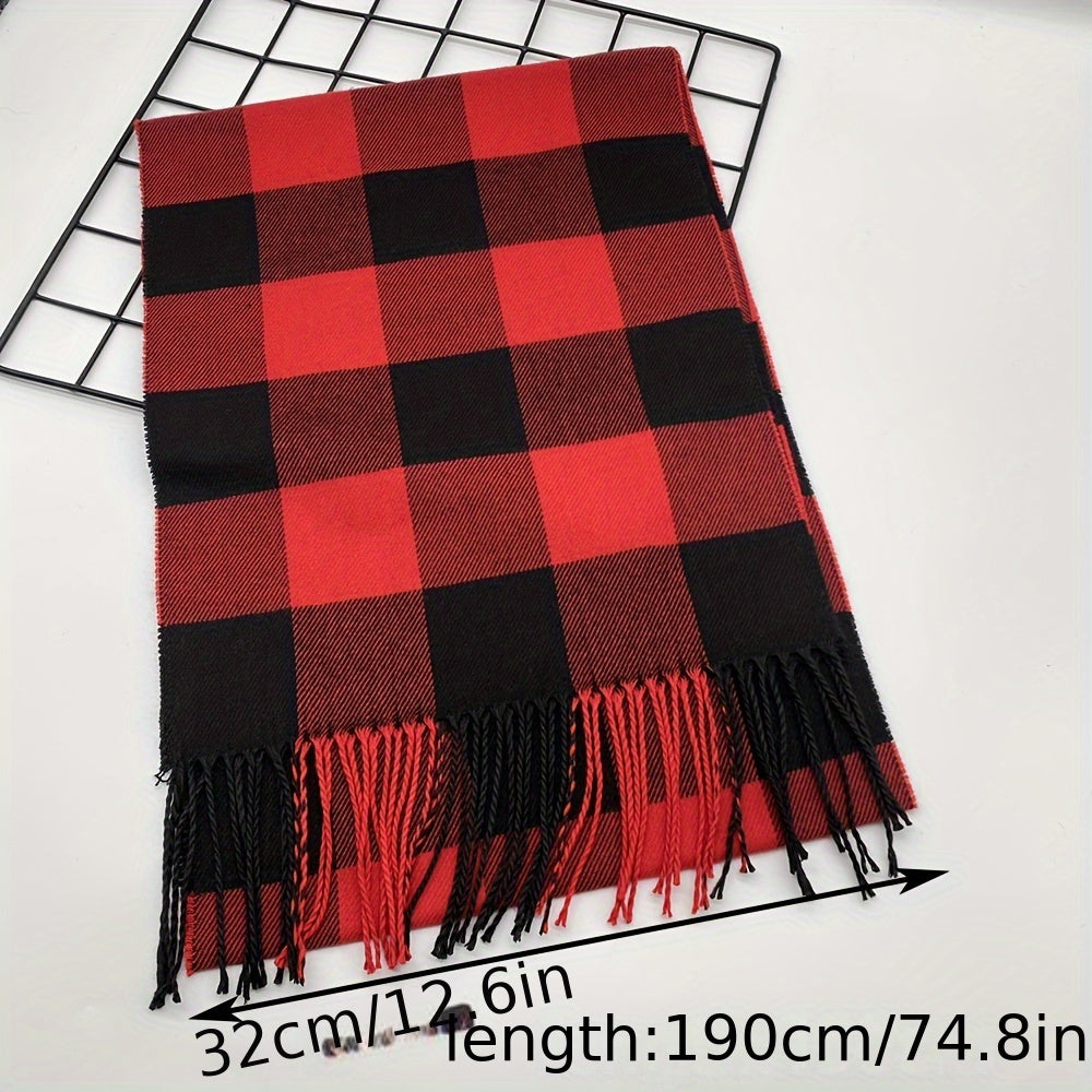 Stylish Vintage Plaid Shawl Wrap Neck Accessory, Luxurious Faux Cashmere Scarf for Men and Women, 1pc