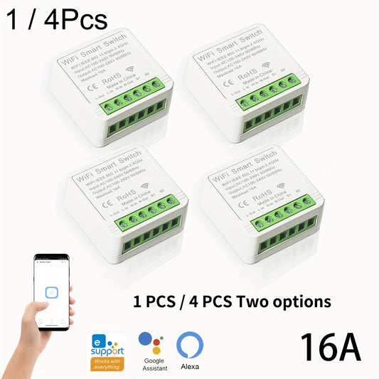 Compact 16A Wifi Smart Switch works with Alexa and Google Home for remote control, voice control, DIY mode, delay function, LAN control without hub, 2-way circuit breaker, and Ewelink home