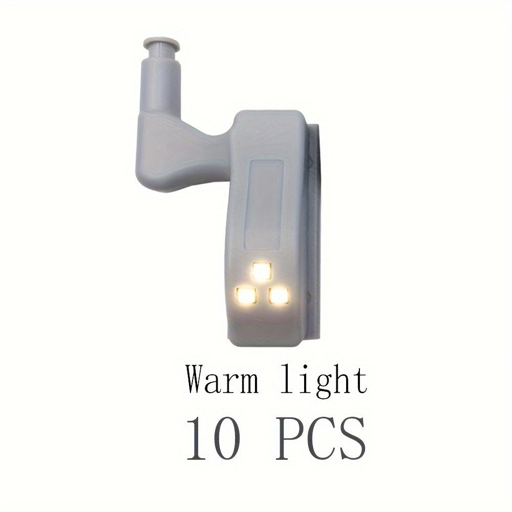 10pcs RGB LightMe LED Hinge Lights with Touch Activation, Adjustable Height, and Energy-Saving Motion Sensor. Suitable for Wardrobe, Bathroom, and Storage Doors. Light Gray Plastic. High