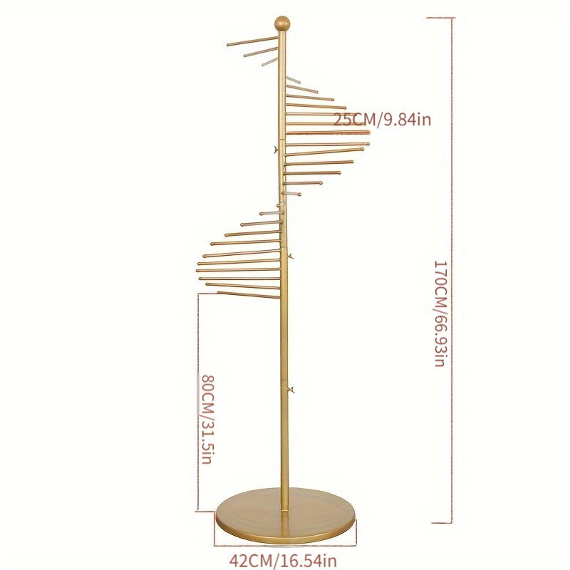 Chic Gold Metal Scarf & Towel Rack - Shawl, tie, beltlari uchun aylanuvchi ko'rsatish stendi - Uy tashkiloti va kiyim do'konlari uchun mukammal