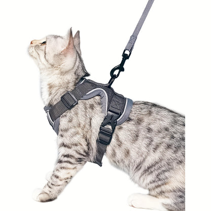 Extra large striped tactical cat harness with quick-release buckles made of machine washable polyester material.