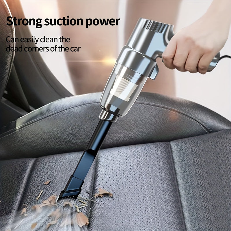 Battery-free portable handheld car vacuum with high suction power for both wet and dry cleaning in small sedans.